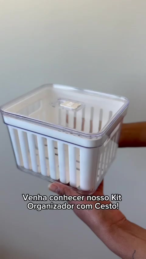 Organizador de Geladeira 3,8 Litros Cesto Com Tampa Multiuso Alimento Verdura e Vegetal