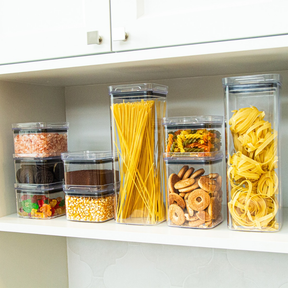8 Potes Herméticos em Acrílico Cristal para Cozinha e Design Empilhável Organizador para Mantimentos