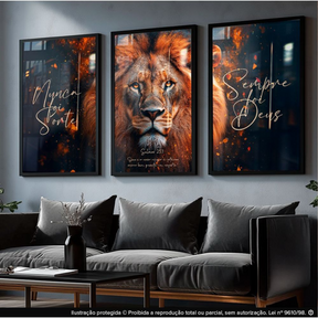 Quadro Decorativo Arte Religioso Leão De Judá Fé Bíblico Sempre Foi Deus 122x60