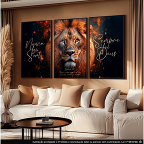 Quadro Decorativo Arte Religioso Leão De Judá Fé Bíblico Sempre Foi Deus 122x60