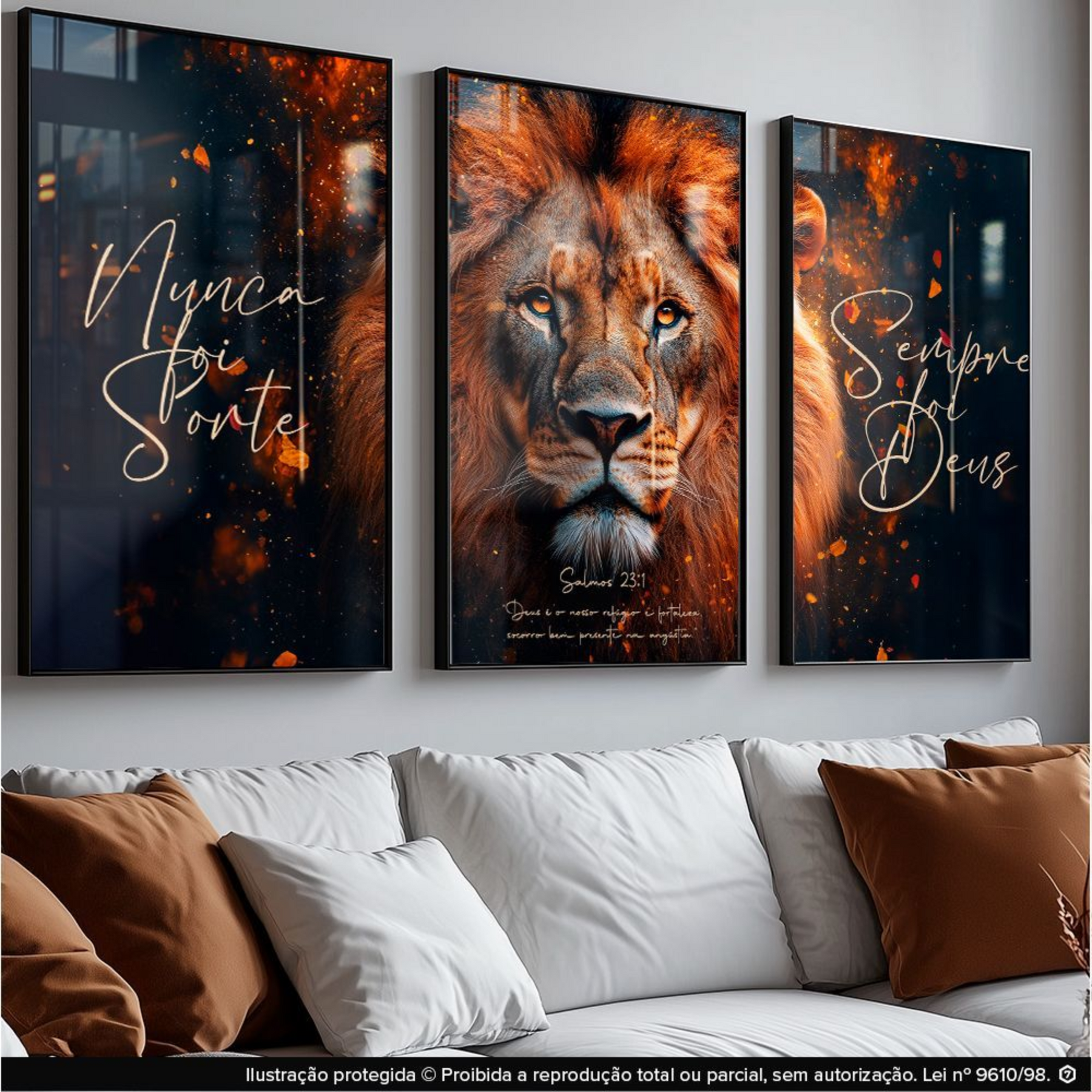 Quadro Decorativo Arte Religioso Leão De Judá Fé Bíblico Sempre Foi Deus 122x60
