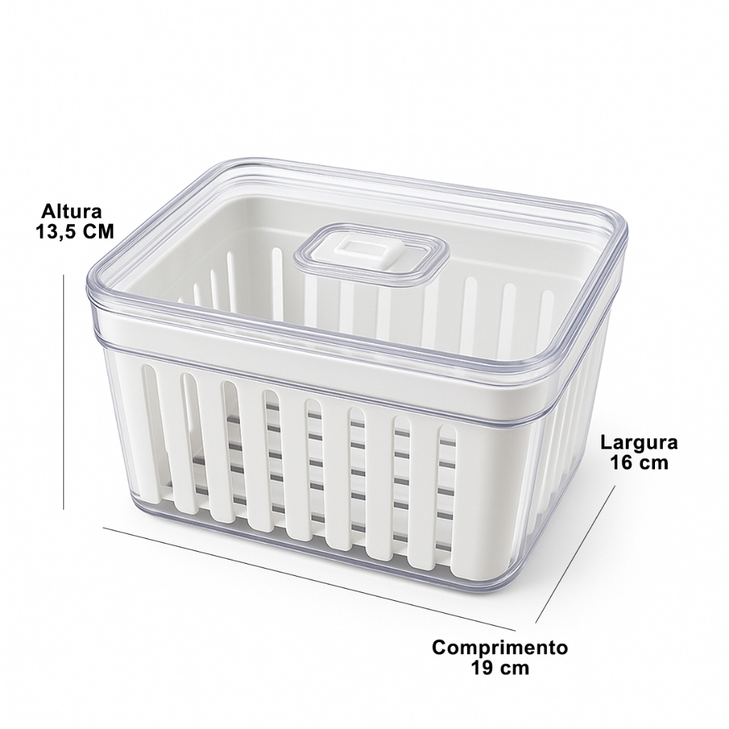 Organizador de Geladeira 3,8 Litros Cesto Com Tampa Multiuso Alimento Verdura e Vegetal