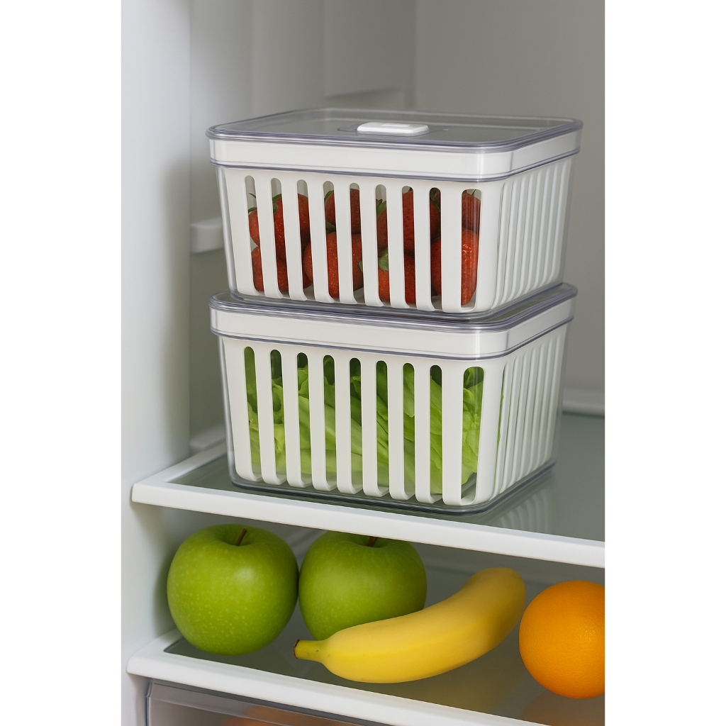 Organizador de Geladeira 3,8 Litros Cesto Com Tampa Multiuso Alimento Verdura e Vegetal