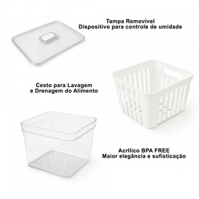 Organizador de Geladeira 3,8 Litros Cesto Com Tampa Multiuso Alimento Verdura e Vegetal