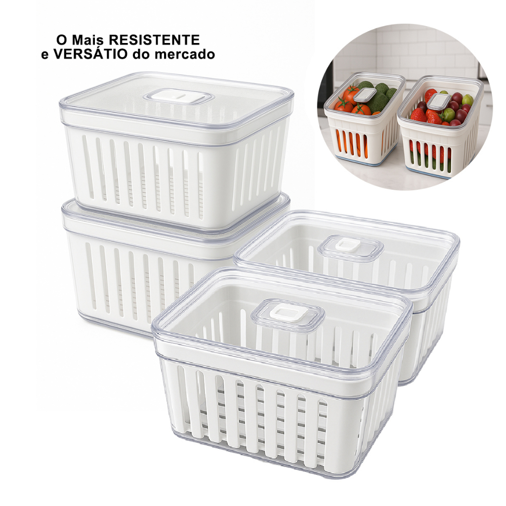 Organizador de Geladeira 3,8 Litros Cesto Com Tampa Multiuso Alimento Verdura e Vegetal