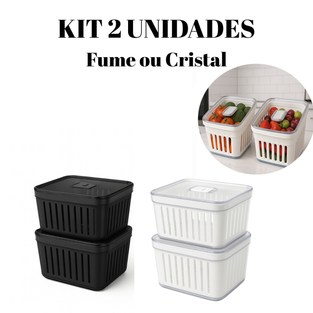 Organizador de Geladeira 3,8 Litros Cesto Com Tampa Multiuso Alimento Verdura e Vegetal