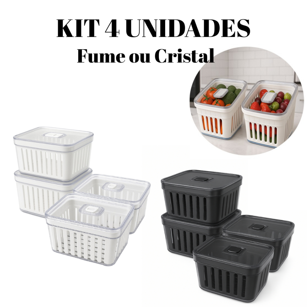 Organizador de Geladeira 3,8 Litros Cesto Com Tampa Multiuso Alimento Verdura e Vegetal