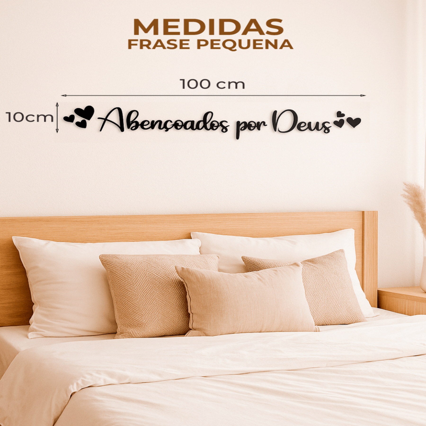 Frases Decorativas Abençoados por Deus + 6 Mini Corações Parede Quarto Sala Decoração MDF Bíblica