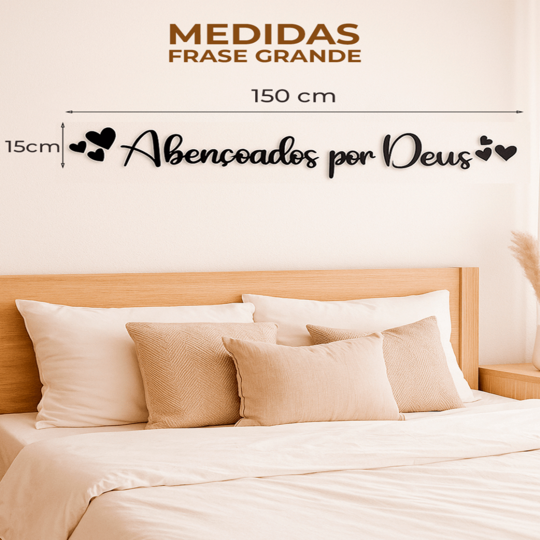 Frases Decorativas Abençoados por Deus + 6 Mini Corações Parede Quarto Sala Decoração MDF Bíblica