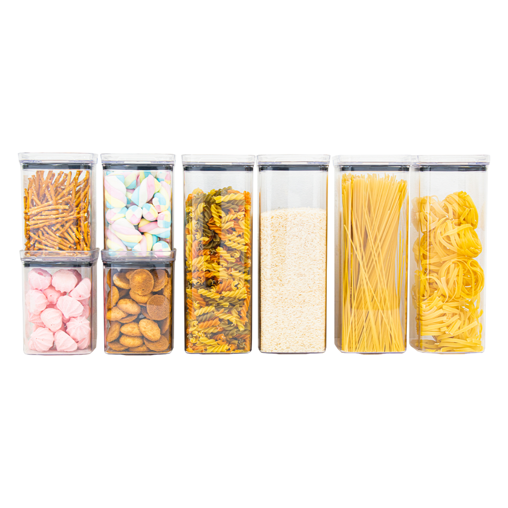 8 Potes Herméticos em Acrílico Cristal para Cozinha e Design Empilhável Organizador para Mantimentos