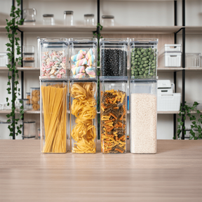 8 Potes Herméticos em Acrílico Cristal para Cozinha e Design Empilhável Organizador para Mantimentos