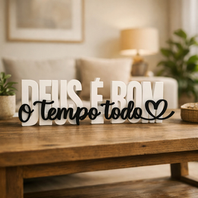 Letreiro Decorativo Deus é Bom o Tempo Todo em PLA Premium 22 cm