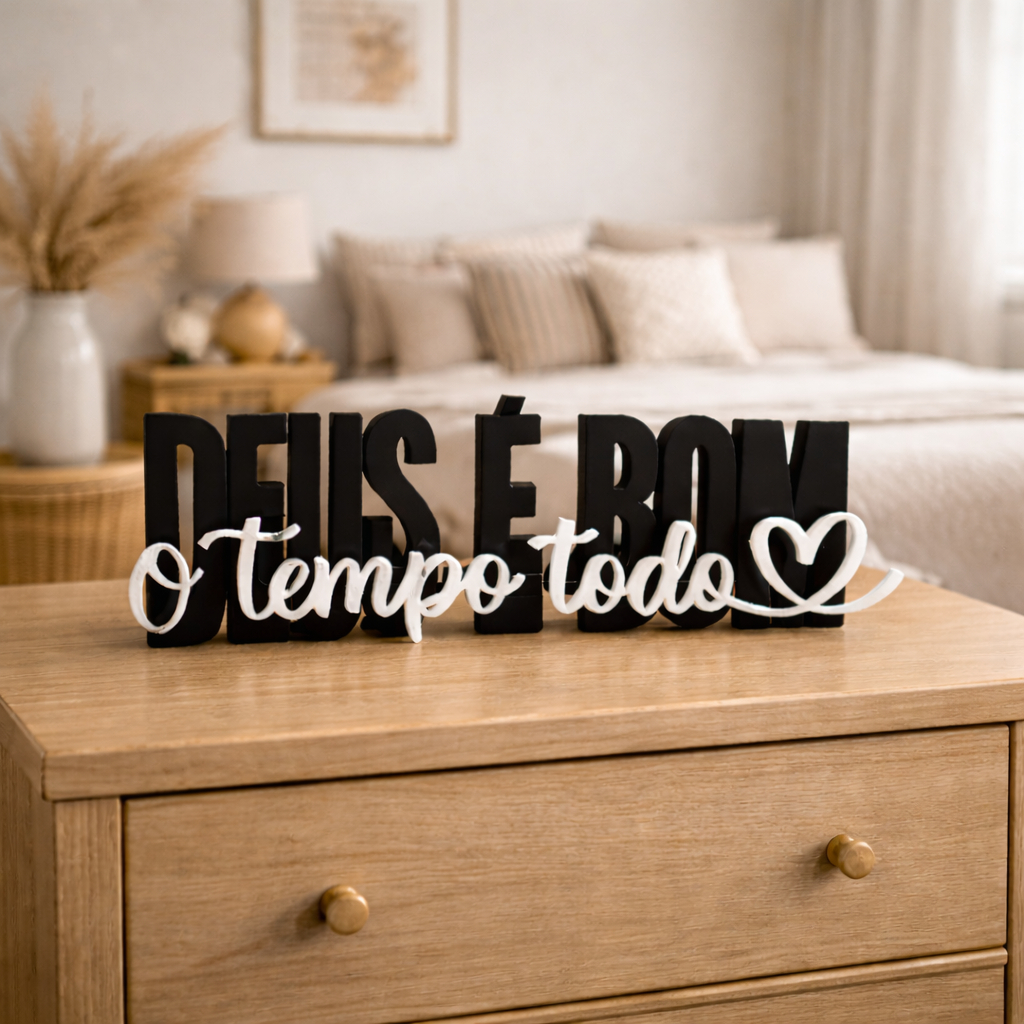 Letreiro Bíblico Deus é Bom o Tempo Todo Palavra Enfeite Placa de Casa Sala Mesa Quarto Presente