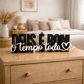 Letreiro Bíblico Deus é Bom o Tempo Todo Palavra Enfeite Placa de Casa Sala Mesa Quarto Presente
